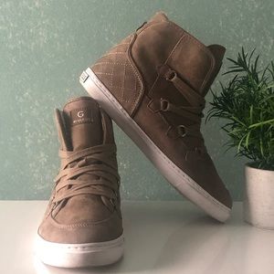 G BY GUESS faux leather tan high top sneaker